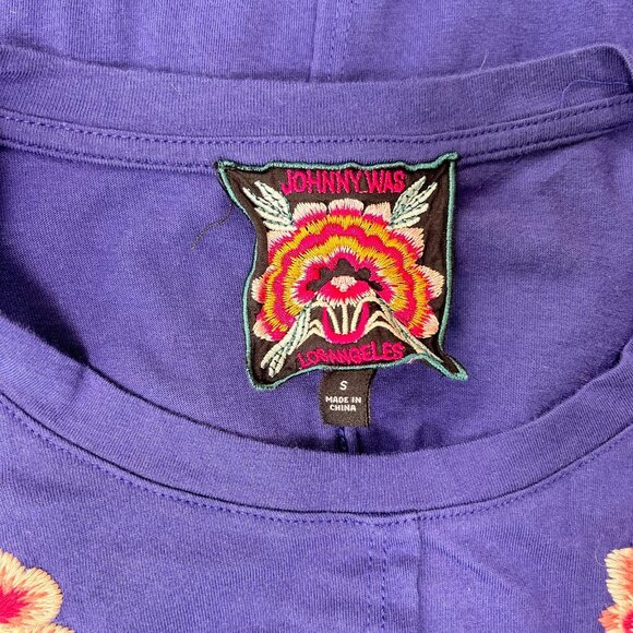 NWOT JOHNNY WAS Floral Embroidered Cotton Long Sleeves Midi Dress Size S Blue - Picture 9 of 13